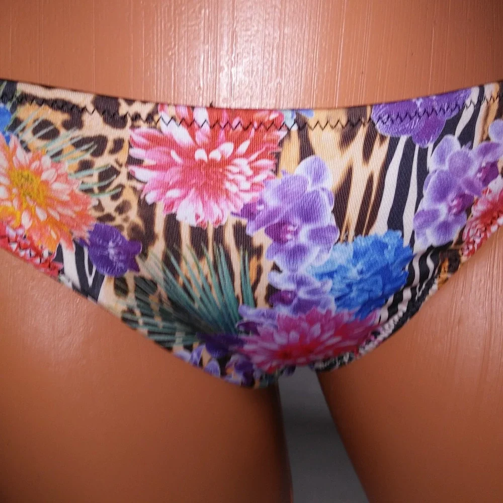 H&M Swim Bikini Bottom Size 12 String Floral Animal Print Tie up New